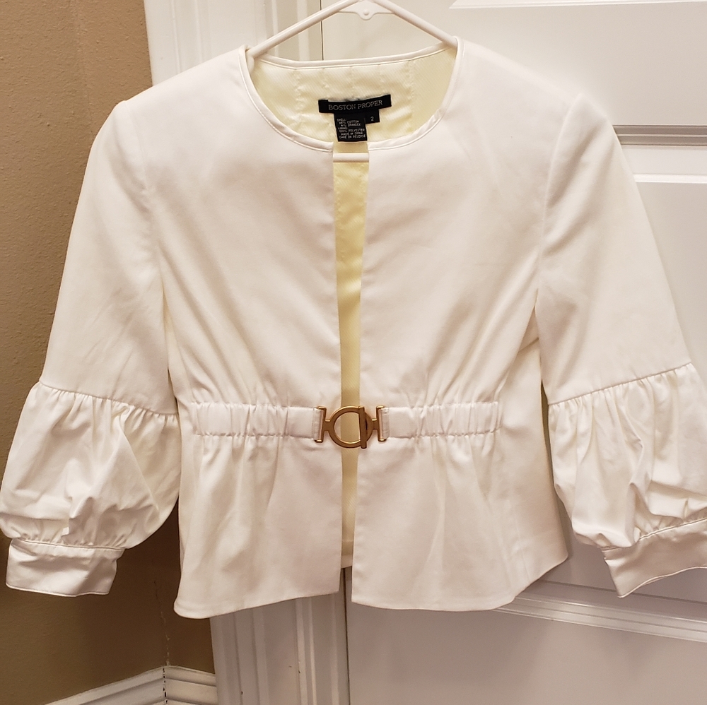 Size 2 Silk Lined 3/4 Sleeve Jacket with Gold Buckle Closure